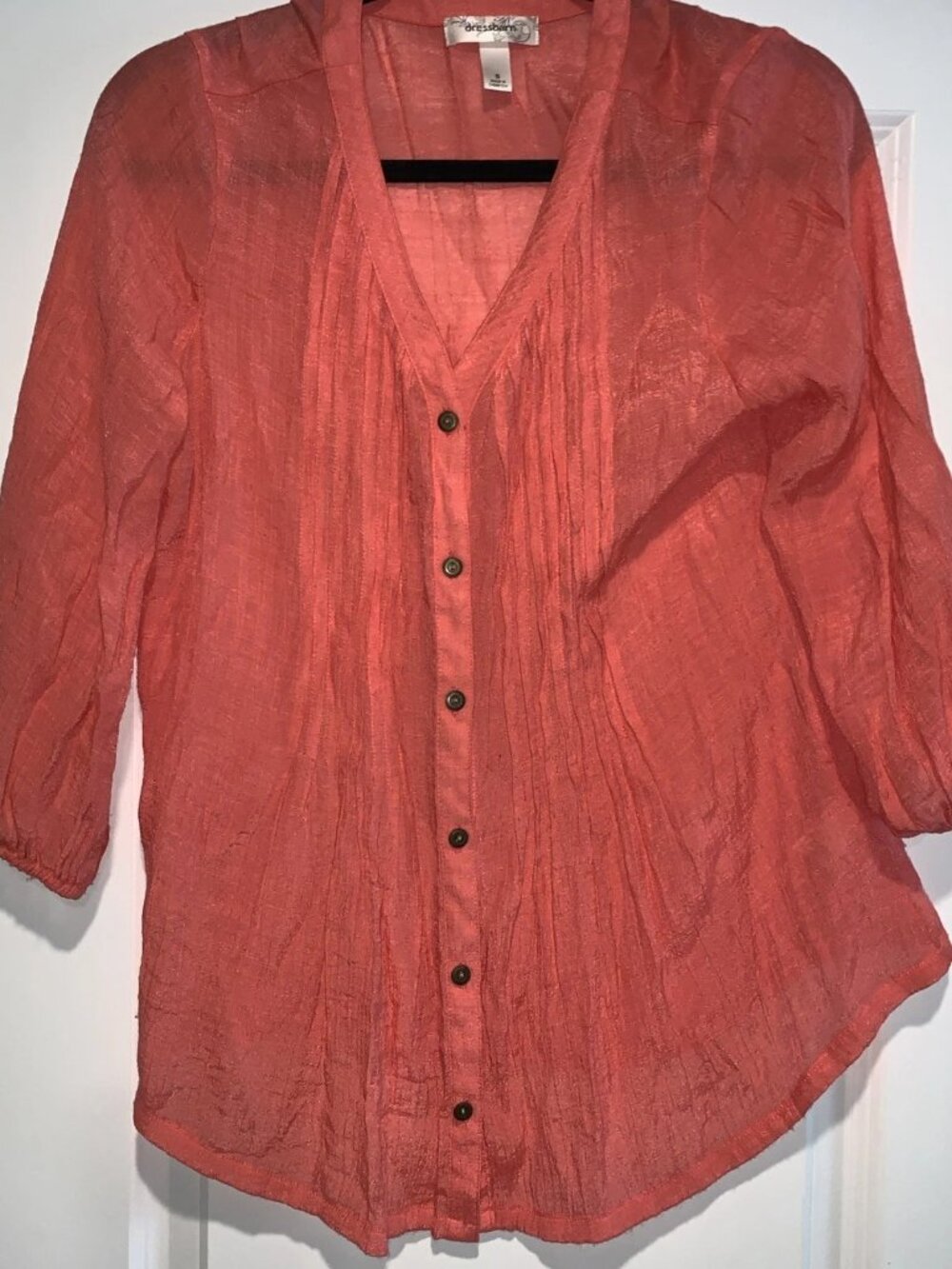 Dress Barn Pin tuck Womens Size S Top Blouse light Pink 3/4 Sleeves NWT